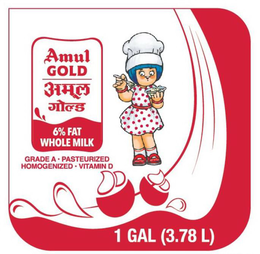 AMUL GOLD 6% FAT WHOLE MILK GRADE A PASTEURIZED HOMOGENIZED VITAMIN D 1 GAL (3.78 L) trademark