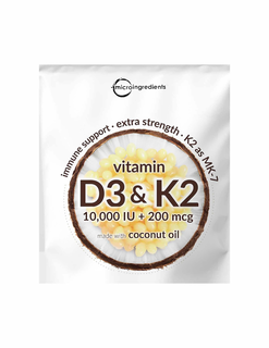 MICROINGREDIENTS IMMUNE SUPPORT · EXTRA STRENGTH · K2 AS MK-7 VITAMIN D3 & K2 10,000 IU + 200 MCG MADE WITH COCONUT OIL trademark
