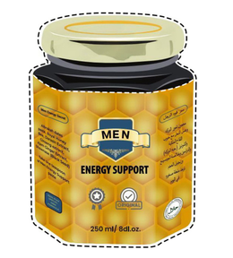 MEN ENERGY SUPPORT, MEN ENERGY SECRET ALBRAKAH DATES PASTE, ROYAL HONEY BEE, DARASIN EXTRACT, GINSENG EXTRACT, AJAM GINGER EXTRACT, SHOWCASE (BLACK SEED) TAKE ONE TEASPOON OF MEN ENERGY SUPPORT PASTE 100% PURE SPECIAL MEN FORMULA ORIGINAL 100% HALAL PRODUCTS MEN ENERGY SUPPORT 250ML/8DL.OZ trademark