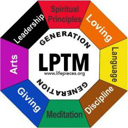 SPIRITUAL PRINCIPLES LOVING LANGUAGE DISCIPLINE MEDITATION GIVING ARTS LEADERSHIP GENERATION LPTM GENERATION WWW.LIFEPIECES.ORG trademark