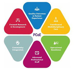 PCOE QUALITY OUTCOMES & PATIENT EXPERIENCE COORDINATED MULTIDISCIPLINARY CARE OPERATIONAL EXCELLENCE ADVANCED PROFESSIONAL STAFF COMMUNITY INTEGRATION FOCUSED RESEARCH & DEVELOPMENT trademark