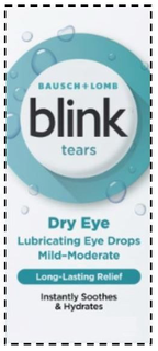 BAUSCH + LOMB BLINK TEARS DRY EYE LUBRICATING EYE DROPS MILD-MODERATE LONG-LASTING RELIEF INSTANTLY SOOTHES & HYDRATES trademark