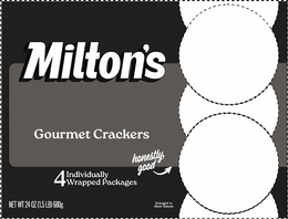 MILTON'S GOURMET CRACKERS HONESTLY, GOOD 4 INDIVIDUALLY WRAPPED PACKAGES ENLARGED TO SHOW TEXTURE NET WT 24 OZ (1.5 LB) 680G trademark