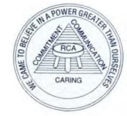 RCA CARING COMMITMENT COMMUNICATION WE CAME TO BELIEVE IN A POWER GREATER THAN OURSELVES trademark
