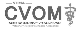VHMA CVOM CERTIFIED VETERINARY OFFICE MANAGER VETERINARY HOSPITAL MANAGERS ASSOCIATION trademark