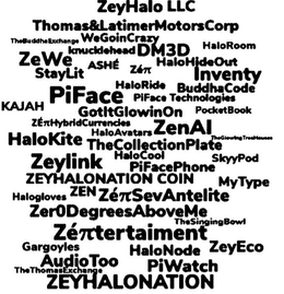 ZEYHALONATION ZEYHALONATION COIN POCKETBOOK GARGOYLES THETHOMASEXCHANGE PIWATCH AUDIOTOO ZERODEGREESABOVEME ZEYECO HALORIDE HALOAVATARS HALONODE ZEYHALO LLC WEGOINCRAZY HALOCOOL HALOROOM THEBUDDHAEXCHANGE BUDDHACODE HALOKITE HALOHIDEOUT THESINGINGBOWL STAYLIT DM3D ZEWE KNUCKLEHEAD INVENTY PIFACE PIFACETECHNOLOGIES GOTITGLOWINON KAJAH PIFACE HALOGLOVES SKYYPOD THEGLOWINGTREEHOUSES ZEN MYTYPE PIFACEPHONE ZEYLINK THECOLLECTIONPLATE ZENAI THE DRAWING ALSO INCLUDES THE WORDS ZÉ? ZÉ?TERTAIMENT ZÉ?SEVANTELITES ZÉ?HYBRIDCURRENCIES ASHÉ ARE SHOWN WITH SPECIAL CHARACTERS AND SYMBOLS AS WELL AS THE WORD/BUSINESS NAME THOMAS&LATIMERMOTORCORP trademark