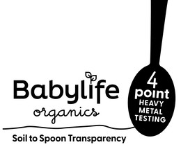 BABYLIFE ORGANICS SOIL TO SPOON TRANSPARENCY 4 POINT HEAVY METAL TESTING trademark