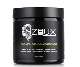 ZEUX MOLDING GEL / GEL MOLDEADOR. HARD HOLD/HARD SHINE / NEVER FLAKES. FIJACIÓN FUERTE / BRILLO INTENSO/ NO FORMA ESCAMAS 16 OZ (454G) trademark