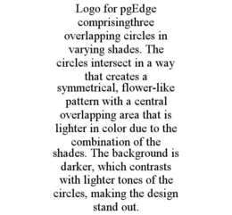 LOGO FOR PGEDGE COMPRISINGTHREE OVERLAPPING CIRCLES IN VARYING SHADES. THE CIRCLES INTERSECT IN A WAY THAT CREATES A SYMMETRICAL, FLOWER-LIKE PATTERN WITH A CENTRAL OVERLAPPING AREA THAT IS LIGHTER IN COLOR DUE TO THE COMBINATION OF THE SHADES. THE BACKGROUND IS DARKER, WHICH CONTRASTS WITH LIGHTER TONES OF THE CIRCLES, MAKING THE DESIGN STAND OUT. trademark