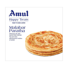 AMUL HAPPY TREATS READY TO COOK & SERVE MALABAR PARATHA DELICIOUSLY SOFT, FLAKY, LAYERED INDIAN FLATBREAD PAIN PLAT INDIEN DELICIEUSEMENT MOELLEUX ET FEUILLETÉ trademark