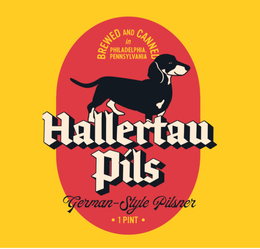BREWED AND CANNED IN PHILADELPHIA PENNSYLVANIA HALLERTAU PILS GERMAN-STYLE PILSNER ∙ 1 PINT ∙ trademark