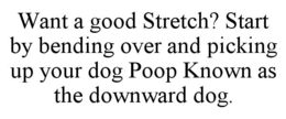 WANT A GOOD STRETCH? START BY BENDING OVER AND PICKING UP YOUR DOG POOP KNOWN AS THE DOWNWARD DOG. trademark