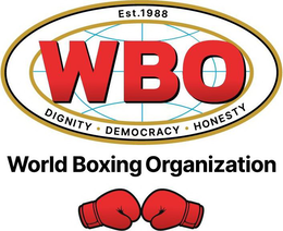 WBO WORLD BOXING ORGANIZATION EST. 1988 DIGNITY DEMOCRACY HONESTY trademark