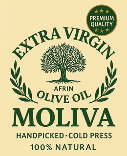 MOLIVA PREMIUM QUALITY EXTRA VIRGIN OLIVE OIL AFRIN HANDPICKED · COLD PRESS 100% NATURAL trademark