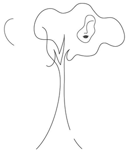 ROUNDED TREE DRAWING WITH A WOMAN'S PROFILE EMBEDDED WITHIN THE TREE. trademark