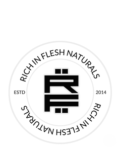 RICH IN FLESH NATURALS RICH IN FLESH NATURALS ESTD 2014 RF trademark