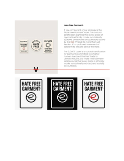 ELEVATE HATE FREE GARMENT SOURCED ELEVATE HATE HATE FREE GARMENT SYMBOLICALLY SOURCEED THREAD A RED  FREE FROM RED THREAD trademark