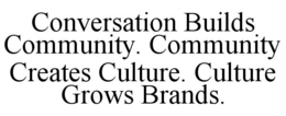 CONVERSATION BUILDS COMMUNITY. COMMUNITY CREATES CULTURE. CULTURE GROWS BRANDS. trademark