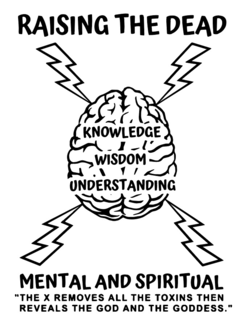 RAISING THE DEAD MENTAL AND SPIRITUAL "THE X REMOVES ALL THE TOXINS THEN REVEALS THE GOD AND THE GODDESS." KNOWLEDGE WISDOM UNDERSTANDING trademark