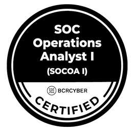 SOC OPERATIONS ANALYST I (SOCOA I) BCRCYBER CERTIFIED trademark