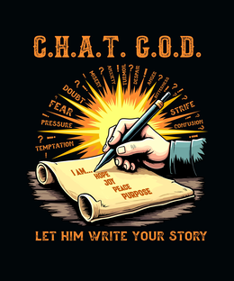 C.H.A.T. G.O.D. I AM…HOPE JOY PEACE PURPOSE ! TEMPTATION ?! PRESSURE ! FEAR ? DOUBT ?!! MISERY ? ANXIETY ! TURMOIL ? DESPAIR ! ANGER ? BITTERNESS !?!?? STRIFE ?! CONFUSION ?! LET HIM WRITE YOUR STORY trademark