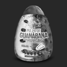 FRUPACK PULPA DE GUANÁBANA SOURSOP FRUIT PULP WHOLE FRUIT SEEDLESS PULPA ENTERA/SIN SEMILLAS PER SERVING/POR PORCIÓN SAT FAT GRASA SAT. 0G 0% TOTAL FAT GRASA TOTAL 0G 0% SUGARS AZUCARES TOTALES 13G SODIUM SODIO 10MG 1% DV CALORIES CALORIAS 60 CAL NET/NETO 40,5 FL OZ (1200G) DEL% VALOR DIARIO RECOMENDADO EN UNA DIETA DE 2000 CALORIES NO TIENE REFERENCIA OF THE RECOMMENDED DAILY VALUE IN A 2000 CALORIES DIET HAS NO REFERENCE trademark