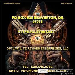 MELISSA RENEE MCCARTY PO BOX 525 BEAVERTON, OR OUTLAW LIFE PSYCHIC ENTERPRISES, LLC EMAIL: PSYCHICMO LEMON8 HTTPS:IIOLSYENT.NET TEL: 530.646.8782 97075 BEAVERTON, OR PIZAP.COM trademark