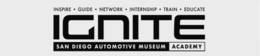 INSPIRE · GUIDE · NETWORK · INTERNSHIP · TRAIN · EDUCATE IGNITE SAN DIEGO AUTOMOTIVE MUSEUM ACADEMY trademark