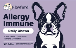 PAWFORD ALLERGY IMMUNE DAILY CHEWS PAW-IMMUNE I COLOSTRUM TURMERIC I PROBIOTICS 90 SOFT CHEWS | IMMUNE SUPPORT FOR DOGS NET CONTENTS: 9.5 OZ (27OG) trademark