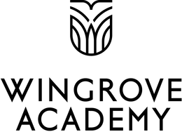 WINGROVE ACADEMY & DEVICE (VERTICAL) (IN B&W) trademark