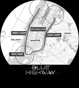 NYC BLUE LOOP WEST LOOP EAST LOOP QUEENS NEW JERSEY MANHATTAN WTC HUB BLUE HIGHWAY trademark