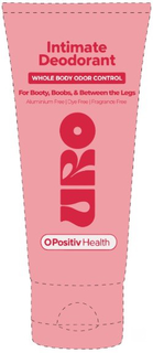 INTIMATE DEODORANT WHOLE BODY ODOR CONTROL FOR BOOTY, BOOBS, & BETWEEN THE LEGS ALUMINUM FREE DYE FREE FRAGRANCE FREE URO O POSITIV HEALTH trademark