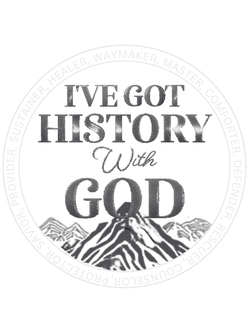 I'VE GOT HISTORY WITH GOD WAYMAKER, MASTER, COMFORTER, DEFENDER, RESCUER, COUNSELOR, PROTECTOR, SAVIOR, PROVIDER, SUSTAINER, HEALER, trademark
