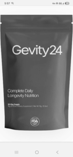 5:57 GEVITY24 COMPLETE DAILY LONGEVITY NUTRITION 30-DAY SUPPLY 16G (0.52OZ) DIETARY SUPPLEMENT NET WI 16G (5.3OZ) FDA ESTIMATE O 5G 17 trademark