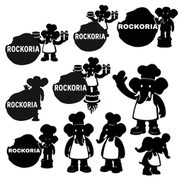 THE ASTEROID REPRESENTS THE CITY ROCKORIA AND THE  UNIVERSE. THE FLAMES SYMBOLIZE TRAVELING THROUGHOUT THE UNIVERSE. THE ELEPHANT CHARACTER IS SHOWN DELIVERING A BIRTHDAY CAKE AND A GIFT, SYMBOLIZING CELEBRATION, JOY, AND POSITIVE ACTIONS. trademark