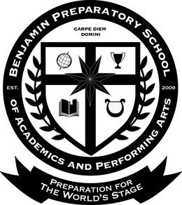 BENJAMIN PREPARATORY SCHOOL OF ACADEMICS AND PERFORMING ARTS CARPE DIEM DOMINI PREPARATION FOR THE WORLD'S STAGE EST. 2009 trademark