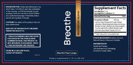 BREATHE RESPIRATORY BLEND NOURISH YOUR LUNGS SUGGESTED USE: SHAKE WELL BEFORE EACH USE. ADULTS TAKE 1 ML ORALLY EACH DAY, PREFERABLY IN THE MORNING. JUST FILL THE DROPPER UP AND SQUEEZE IT INTO YOUR MOUTH OR USE IT TO FLAVOR YOUR PREFERRED BEVERAGE. IF TOLERABLE, TAKE A SECOND SERVING LATER IN THE DAY. CAUTION: THE SAFETY OF THIS PRODUCT HAS NOT BEEN DETERMINED. KEEP OUT OF THE REACH OF CHILDREN UNDER THE AGE OF 12. THESE STATEMENTS HAVE NOT BEEN EVALUATED BY THE FOOD & DRUG ADMINISTRATION. THIS PRODUCT IS NOT INTENDED TO DIAGNOSE, TREAT, CURE OR PREVENT ANY DISEASE. STORE IN A COOL DRY PLACE. CLOSE CAP TIGHTLY. SUPPLEMENT FACTS SERVING SIZE: 1 ML SERVINGS PER CONTAINER: 30 AMOUNTPERSERVING %DV PROPRIETARY BLEND 180 MG ++ LEMON PEEL, PEPPERMINT LEAF, GINER (ZINGIBER OFFICINALE)(ROOT), MANUKA HONEY, MULLEIN EXTRACT (VERBASCUM THAPSUS)(LEAF), THYME LEAF, WILD CRAFTED MULLEIN LEAF, MICROENCAPSULATED PEPPERMINT OIL ** DAILY VALUE (DV) NOT ESTABLISHED. OTHER INGREDIENTS: WATER, GLYCERIN, NATURAL FLAVORS, POTASSIUM SORBATE. DISTRIBUTED BY: HERBAL TEA THERAPY 285 NORTHEAST AVE, TALLMADGE, OH 44278, UNITED STATES <V 1> DIETARY SUPPLEMENT | 1 FL. OZ (30 ML) trademark