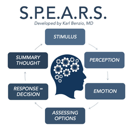 S.P.E.A.R.S. DEVELOPED BY KARL BENZIO, MD STIMULUS PERCEPTION EMOTION ASSESSING OPTIONS RESPONSE = DECISION SUMMARY THOUGHT trademark