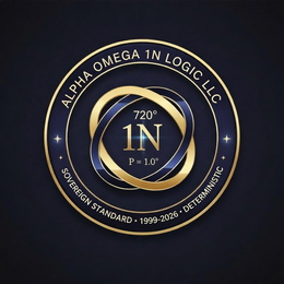 ALPHA OMEGA 1N LOGIC LLC 720° 1N P = 1.0° SOVEREIGN STANDARD · 1999-2026 · DETERMINISTIC trademark