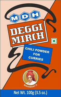 MDH DEGGI MIRCH CHILI POWDER FOR CURRIES MAHASHAY JI NET WT. 100 G (3.5 OZ.) trademark