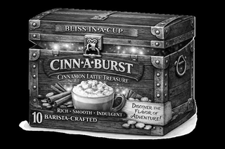 BLISS IN A CUP CINN A BURST CINNAMON LATTE TREASURE RICH SMOOTH INDULGENT 10 BARISTA-CRAFTED KEURIG COMPATIBLE K-CUPS DISCOVER THE FLAVOR OF ADVENTURE! trademark