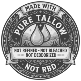 MADE WITH PURE TALLOW NOT REFINED NOT BLEACHED NOT DEODORIZED NOT RBD trademark