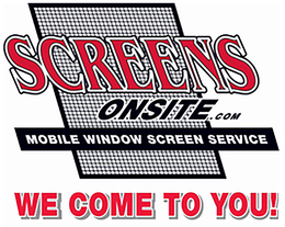 SCREENS ONSITE.COM MOBILE WINDOW SCREEN SERVICE WE COME TO YOU! trademark