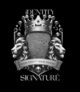 THE WORDS AND LETTERING THAT APPEAR IN THE DRAWING ARE IDENTITY SIGNATURÉ (WITH THE ACCENTED É), WHICH REPRESENTS THE BRAND NAME. THE SLOGAN “WHERE IDENTITY REIGNS SUPREME” APPEARS WRAPPED WITHIN THE LOGO DESIGN. trademark