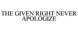 THE GIVEN RIGHT NEVER APOLOGIZE trademark