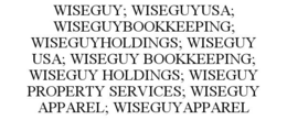 WISEGUY; WISEGUYUSA; WISEGUYBOOKKEEPING; WISEGUYHOLDINGS; WISEGUY USA; WISEGUY BOOKKEEPING; WISEGUY HOLDINGS; WISEGUY PROPERTY SERVICES; WISEGUY APPAREL; WISEGUYAPPAREL trademark