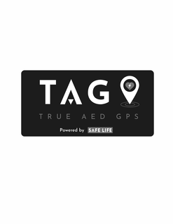 TAG TRUE AED GPS POWERED BY SAFE LIFE trademark