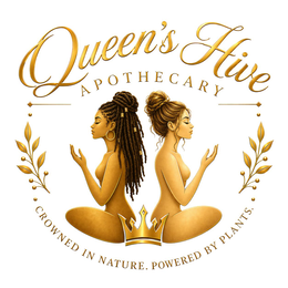QUEEN'S HIVE APOTHECARY CROWNED IN NATURE. POWERED BY PLANTS. trademark