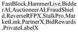 FASTBLOCK,HAMMERLIVE,BIDDERAI,AUCTIONEERAI,FRAUDSHIELD,REVERSERFPX,STALKPRO,MARKETLINK,PARTNERX,BIDREWARDS,PRIVATELABELX trademark