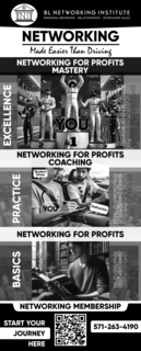 NI BL NETWORKING INSTITUTE PERSONAL BRANDING - RELATIONSHIPS - INCREASING SALES NETWORKING MADE EASIER THAN DRIVING NETWORKING FOR PROFITS MASTERY EXCELLENCE YOU 1 2 3 NETWORKING FOR PROFITS COACHING PRACTICE STUDENT DRIVER INSTRUCTOR PRACTICE NETWORKING FOR PROFITS BASICS NETWORKING MEMBERSHIP START YOUR JOURNEY HERE 571 -263 -4190 PETRONAS YOU trademark